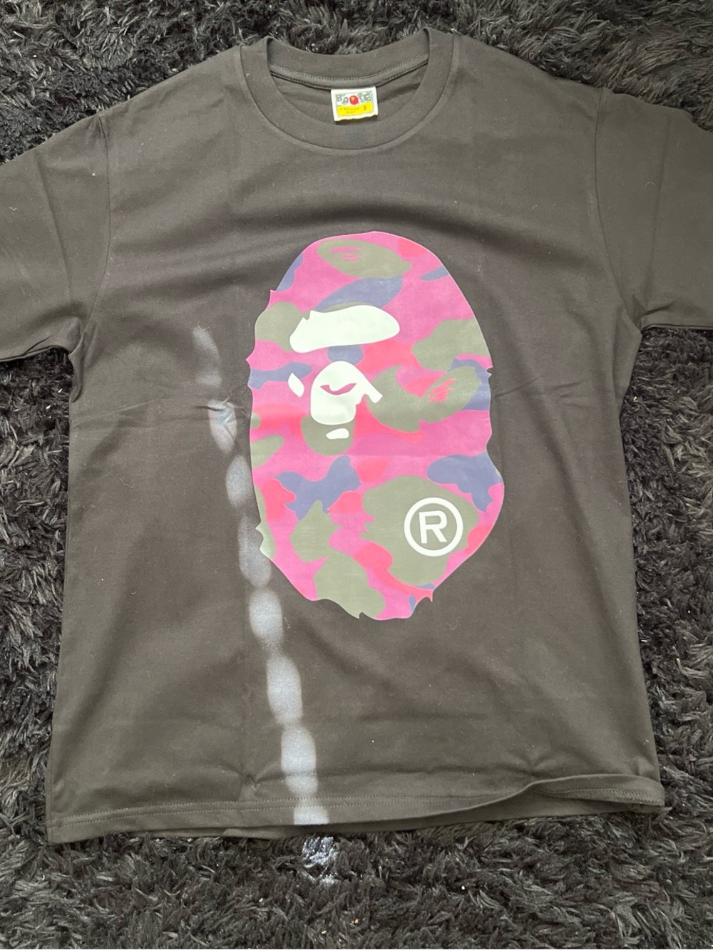 BAPE Black Tee with Pink Camo Ape Head
